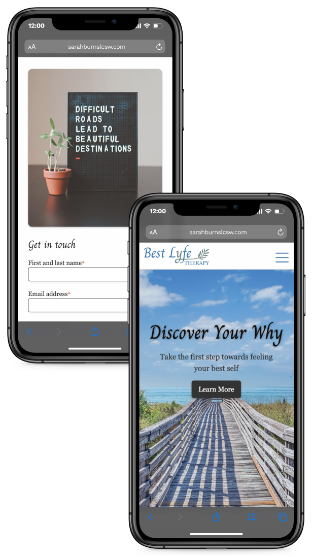 mockups of the Best Lyfe Therapy website on mobile